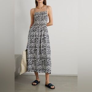 Faithfull The Brand Nolie Midi Dress Women’s Sz 6 Smocked Stretch Zebra Print